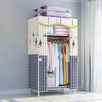 Patterned Fabric Curtain Metal Wardrobe With Shelves And Rod