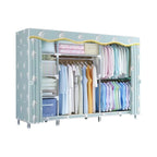 Patterned Fabric Curtain Metal Wardrobe With Shelves And Rod