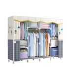 Patterned Fabric Curtain Metal Wardrobe With Shelves And Rod