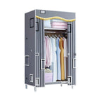 Patterned Fabric Curtain Metal Wardrobe With Shelves And Rod