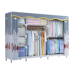Patterned Fabric Curtain Metal Wardrobe With Shelves And Rod