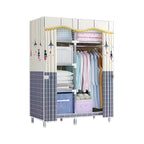 Patterned Fabric Curtain Metal Wardrobe With Shelves And Rod