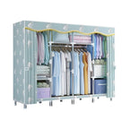 Patterned Fabric Curtain Metal Wardrobe With Shelves And Rod