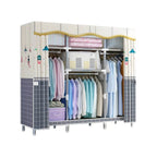 Patterned Fabric Curtain Metal Wardrobe With Shelves And Rod