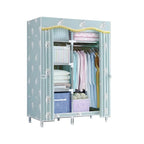 Patterned Fabric Curtain Metal Wardrobe With Shelves And Rod