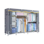 Patterned Fabric Curtain Metal Wardrobe With Shelves And Rod