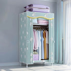 Patterned Fabric Curtain Metal Wardrobe With Shelves And Rod