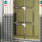 Patterned Fabric Curtain Metal Wardrobe With Shelves And Rod