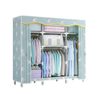 Patterned Fabric Curtain Metal Wardrobe With Shelves And Rod