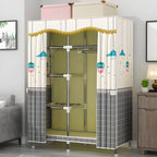 Patterned Fabric Curtain Metal Wardrobe With Shelves And Rod Main Product Image