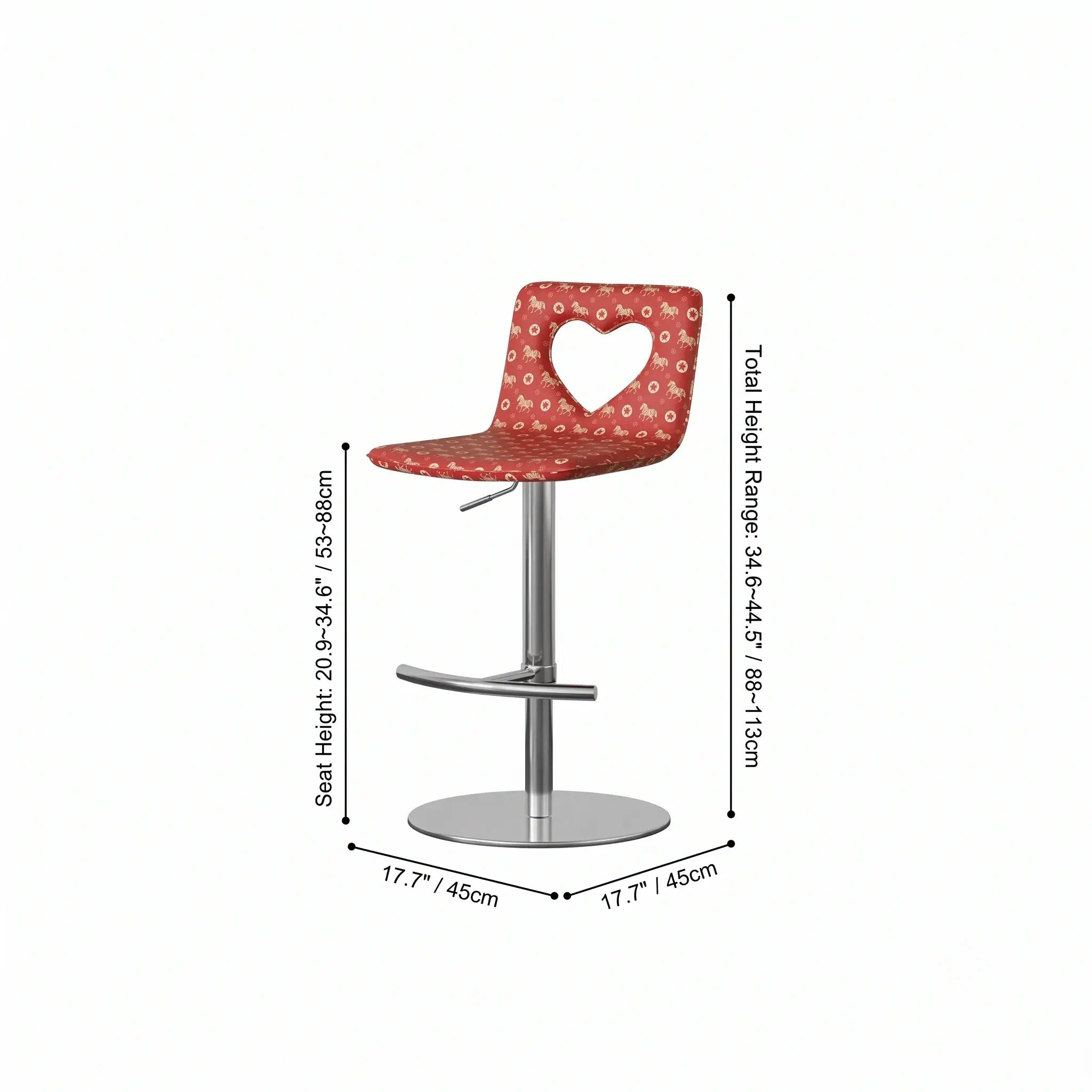 Patterned Italian Minimalist Adjustable Swivel Bar Stool With Heart Cutout Dimensions