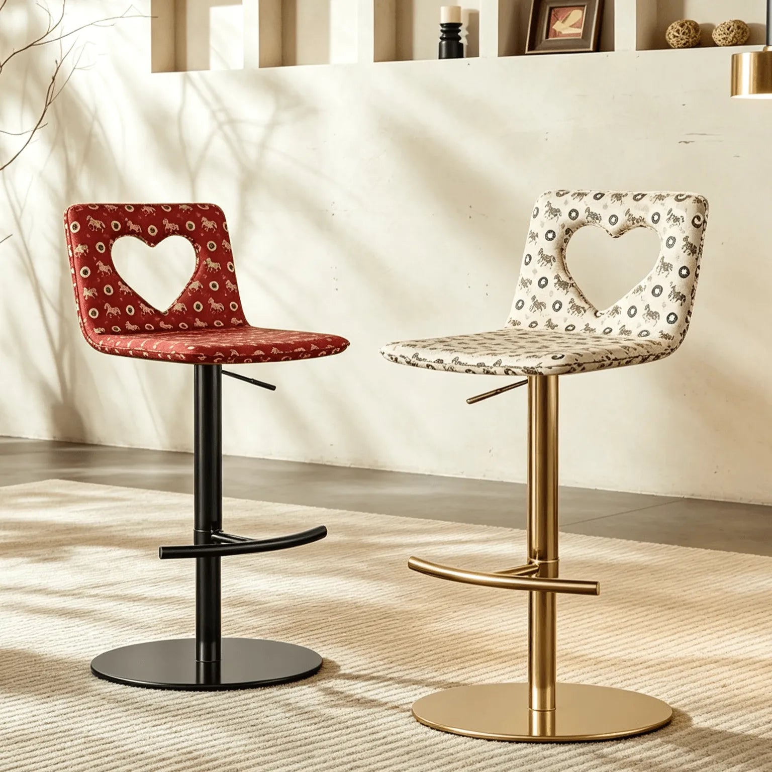 Patterned Italian Minimalist Adjustable Swivel Bar Stool With Heart Cutout Main Product Image