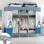 Patterned Metal Wardrobe Armoire With Shelves, Rod And Legs