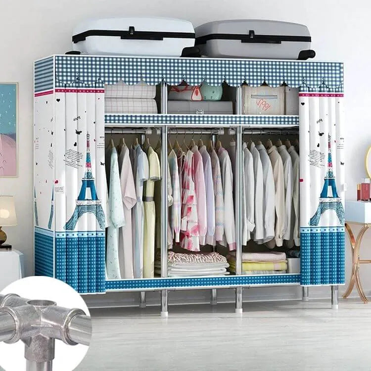 Patterned Metal Wardrobe Armoire With Shelves, Rod And Legs