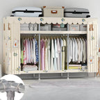 Patterned Metal Wardrobe Armoire With Shelves, Rod And Legs