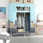 Patterned Metal Wardrobe Armoire With Shelves, Rod And Legs