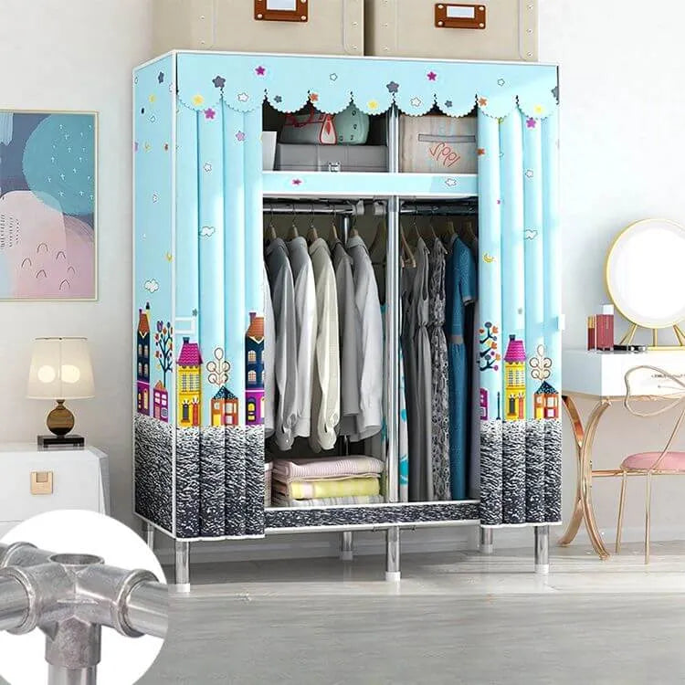 Patterned Metal Wardrobe Armoire With Shelves, Rod And Legs