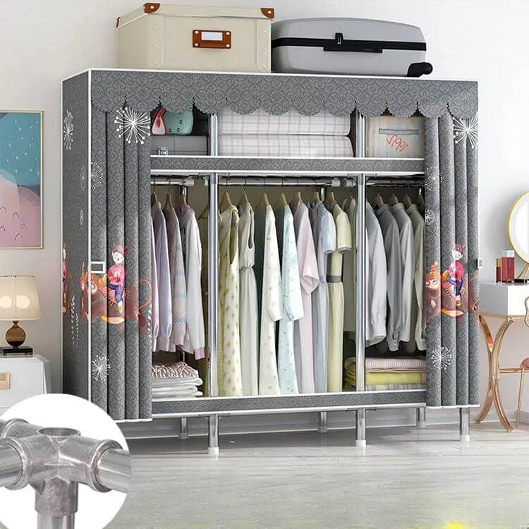 Patterned Metal Wardrobe Armoire With Shelves, Rod And Legs