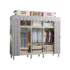 Patterned Metal Wardrobe Armoire With Shelves, Rod And Legs
