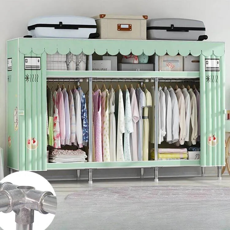 Patterned Metal Wardrobe Armoire With Shelves, Rod And Legs
