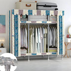 Patterned Metal Wardrobe Armoire With Shelves, Rod And Legs
