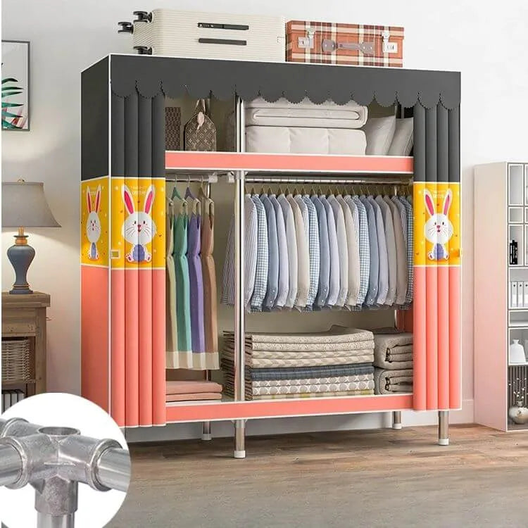 Patterned Metal Wardrobe Armoire With Shelves, Rod And Legs