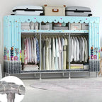 Patterned Metal Wardrobe Armoire With Shelves, Rod And Legs