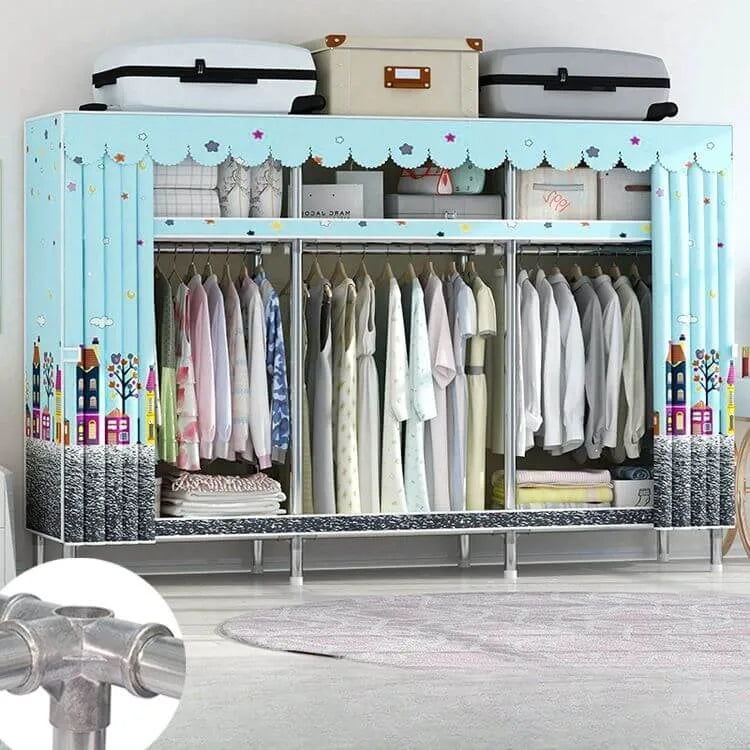 Patterned Metal Wardrobe Armoire With Shelves, Rod And Legs