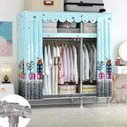Patterned Metal Wardrobe Armoire With Shelves, Rod And Legs