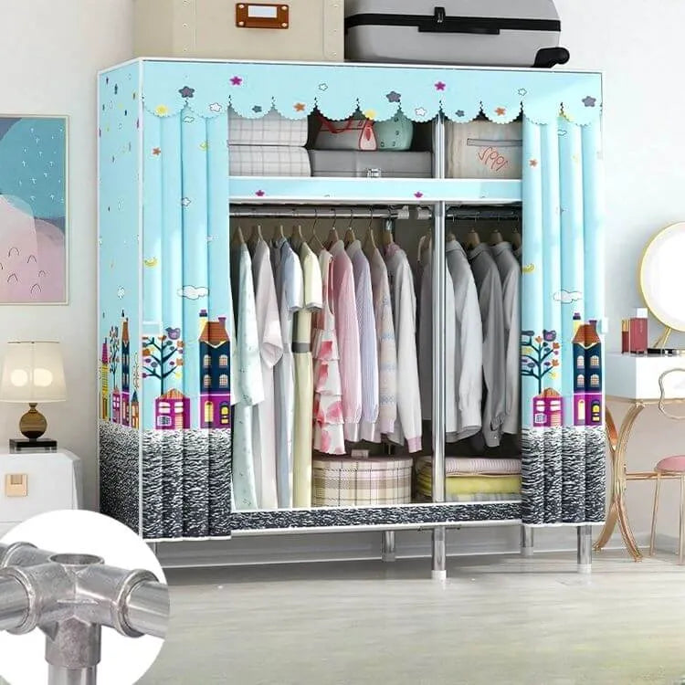 Patterned Metal Wardrobe Armoire With Shelves, Rod And Legs