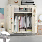 Patterned Metal Wardrobe Armoire With Shelves, Rod And Legs