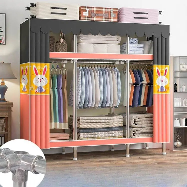 Patterned Metal Wardrobe Armoire With Shelves, Rod And Legs