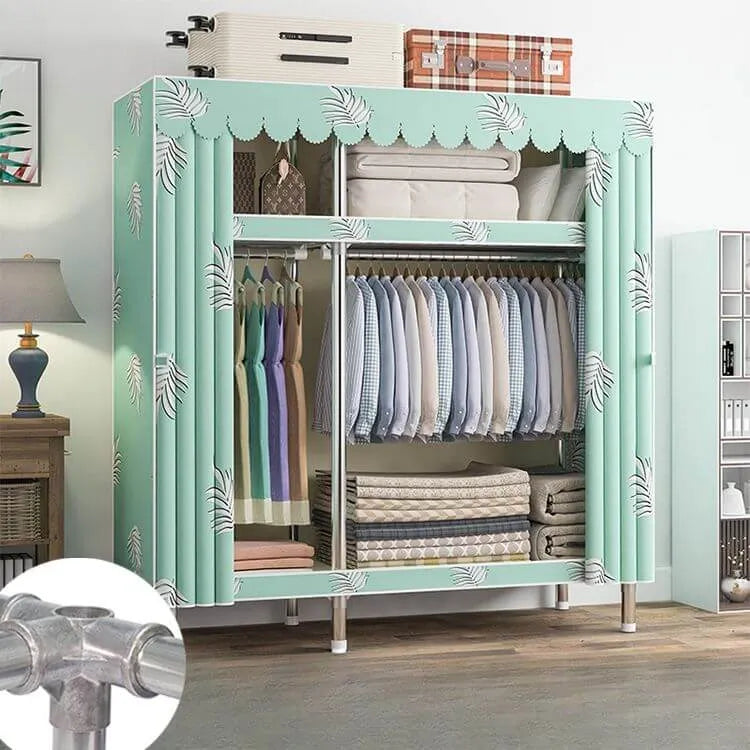 Patterned Metal Wardrobe Armoire With Shelves, Rod And Legs