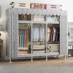 Patterned Metal Wardrobe Armoire With Shelves, Rod And Legs