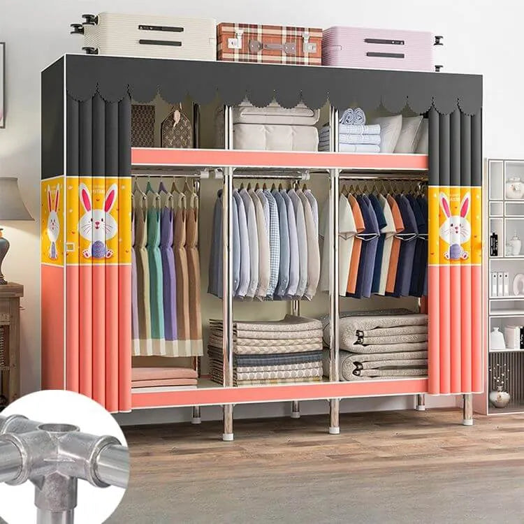 Patterned Metal Wardrobe Armoire With Shelves, Rod And Legs