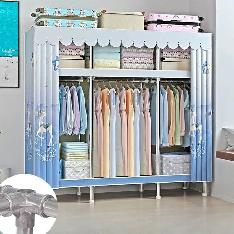 Patterned Metal Wardrobe Armoire With Shelves, Rod And Legs