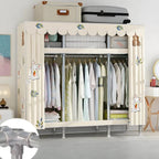 Patterned Metal Wardrobe Armoire With Shelves, Rod And Legs