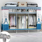 Patterned Metal Wardrobe Armoire With Shelves, Rod And Legs