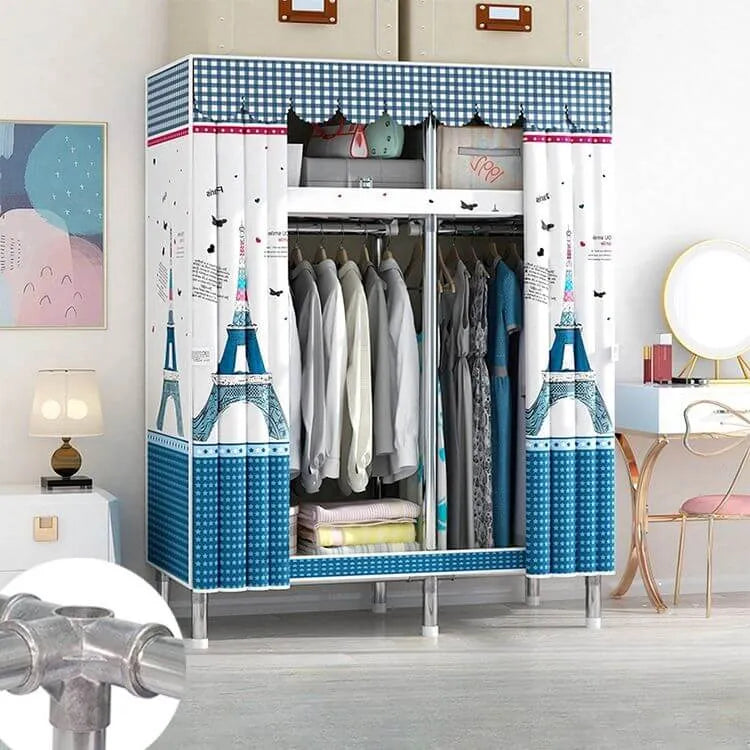 Patterned Metal Wardrobe Armoire With Shelves, Rod And Legs