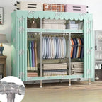Patterned Metal Wardrobe Armoire With Shelves, Rod And Legs