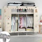 Patterned Metal Wardrobe Armoire With Shelves, Rod And Legs