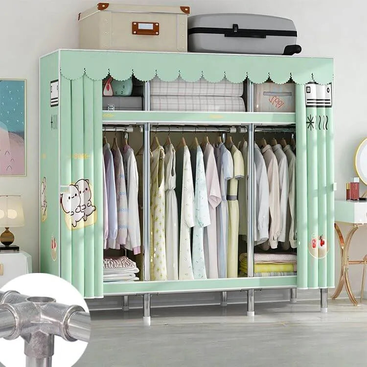 Patterned Metal Wardrobe Armoire With Shelves, Rod And Legs