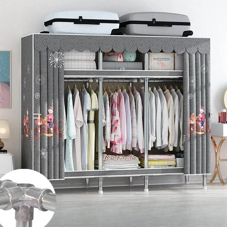 Patterned Metal Wardrobe Armoire With Shelves, Rod And Legs
