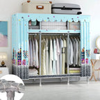 Patterned Metal Wardrobe Armoire With Shelves, Rod And Legs