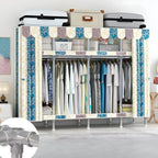 Patterned Metal Wardrobe Armoire With Shelves, Rod And Legs