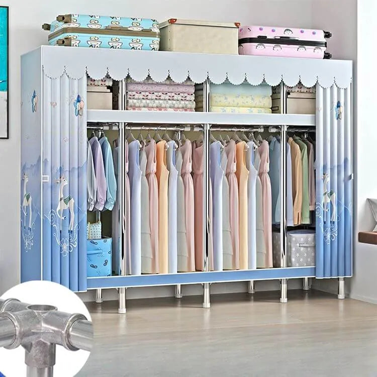 Patterned Metal Wardrobe Armoire With Shelves, Rod And Legs