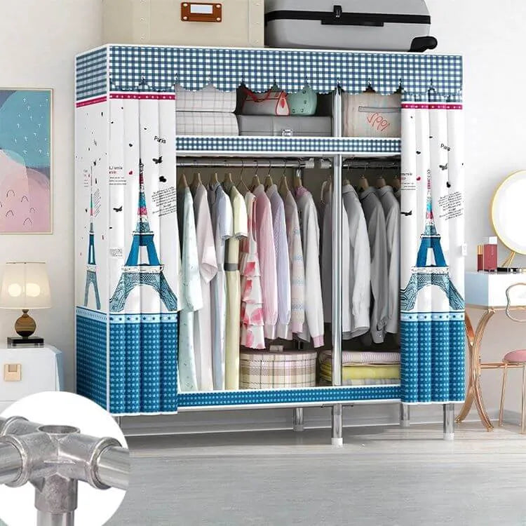 Patterned Metal Wardrobe Armoire With Shelves, Rod And Legs