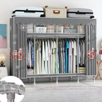 Patterned Metal Wardrobe Armoire With Shelves, Rod And Legs