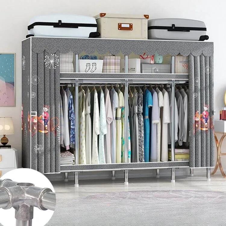 Patterned Metal Wardrobe Armoire With Shelves, Rod And Legs