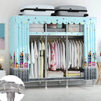 Patterned Metal Wardrobe Armoire With Shelves, Rod And Legs